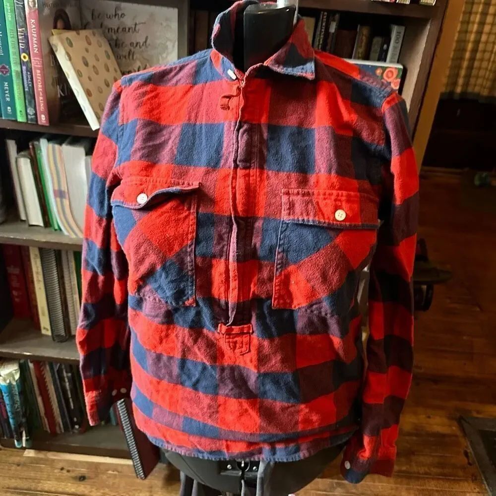 J Crew red & blue checked XS flannel lumberjack shirt